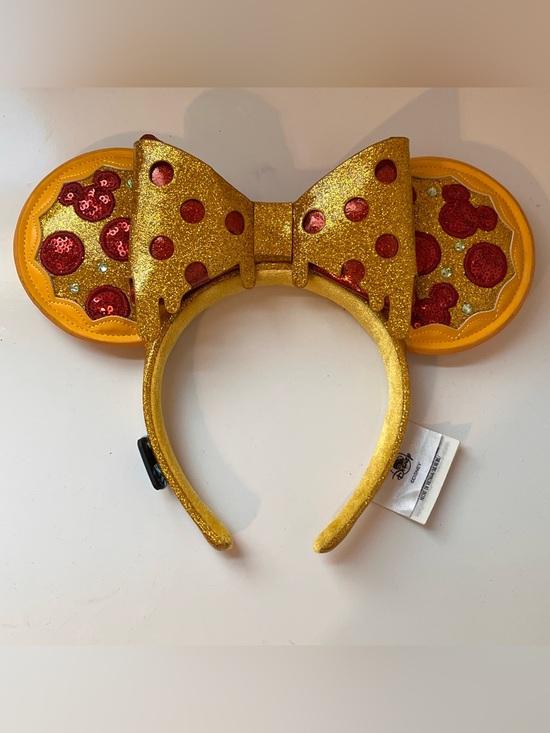 Disney Accessories - Disney Parks Minnie Mouse Pizza Ear Headband Sparkle Sequins Cheese Melt Bow